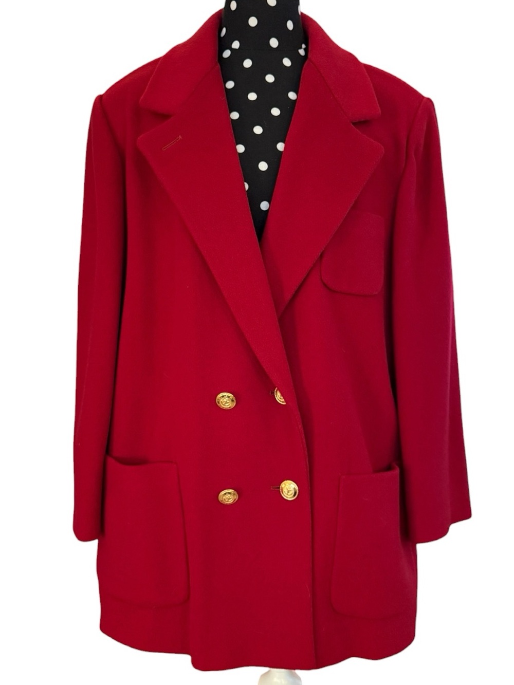 Vintage 70s J.G. Hook Red Wool Car Coat Gold Crest Buttons USA Union Made 16